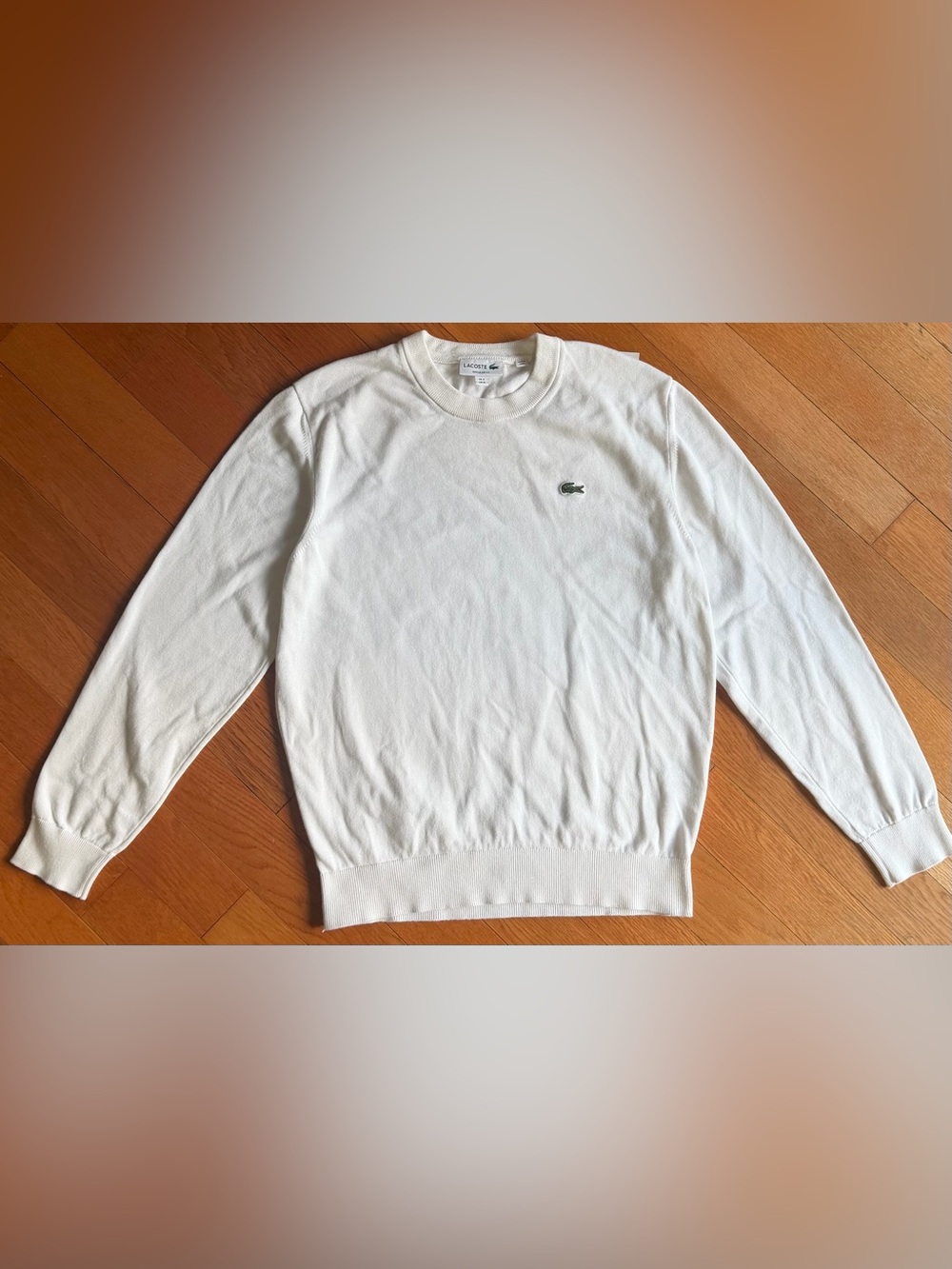 Lacoste White Crewneck Sweater Men's M Regular Fit Crocodile Logo Cotton